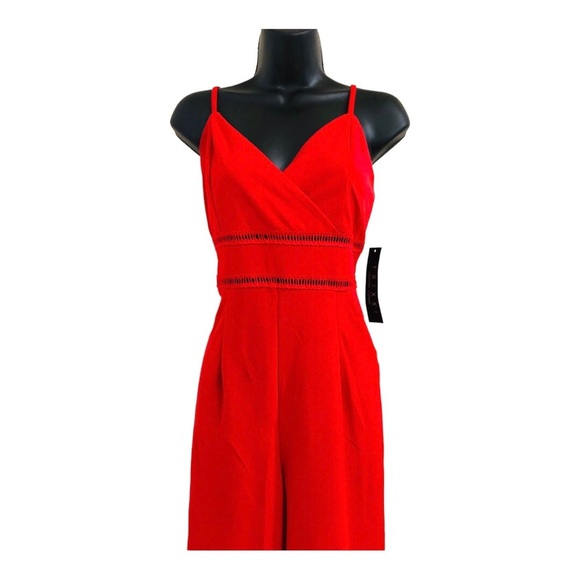 Trixxi Red spaghetti strap v-neck perforated waist jumpsuit size large new‎ - Picture 13 of 16